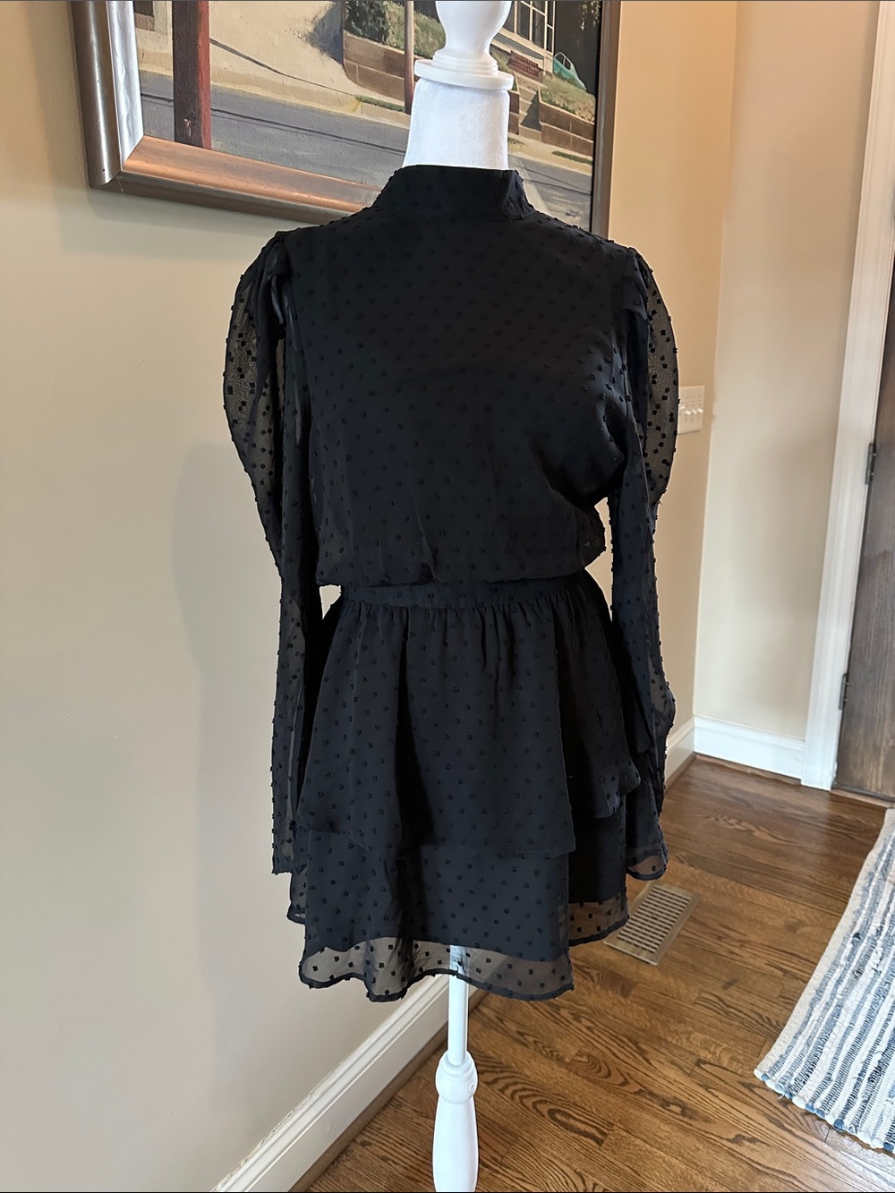 Yumi Kim Black Swiss Dot Mini Dress Sz M